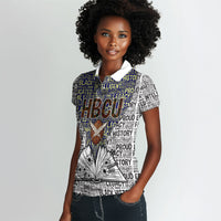 HBCU Black History Legacy Women Polo Shirt Word Cloud African Shield Knowledge Book
