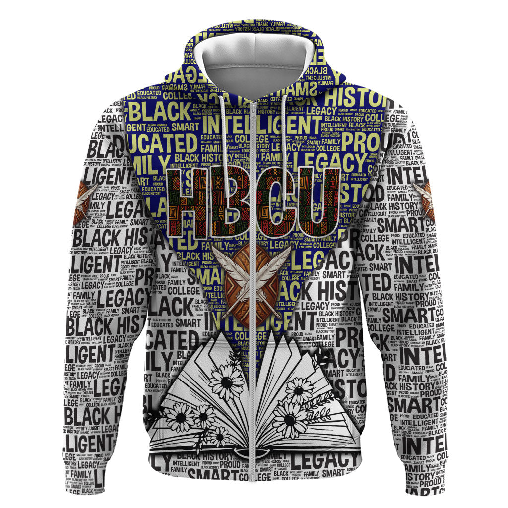 HBCU Black History Legacy Zip Hoodie Word Cloud African Shield Knowledge Book