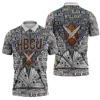 HBCU Black History Legacy Zipper Polo Shirt Word Cloud African Shield Knowledge Book