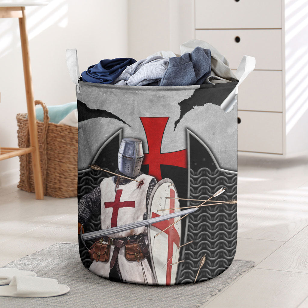 Knights Templar Warrior Red Cross Laundry Basket Crusader Knight In Chainmail Armor With Shield And Sword Art