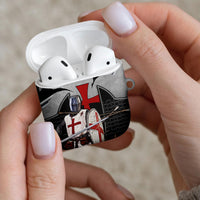 Knights Templar Warrior Red Cross AirPods Case Crusader Knight In Chainmail Armor With Shield And Sword Art