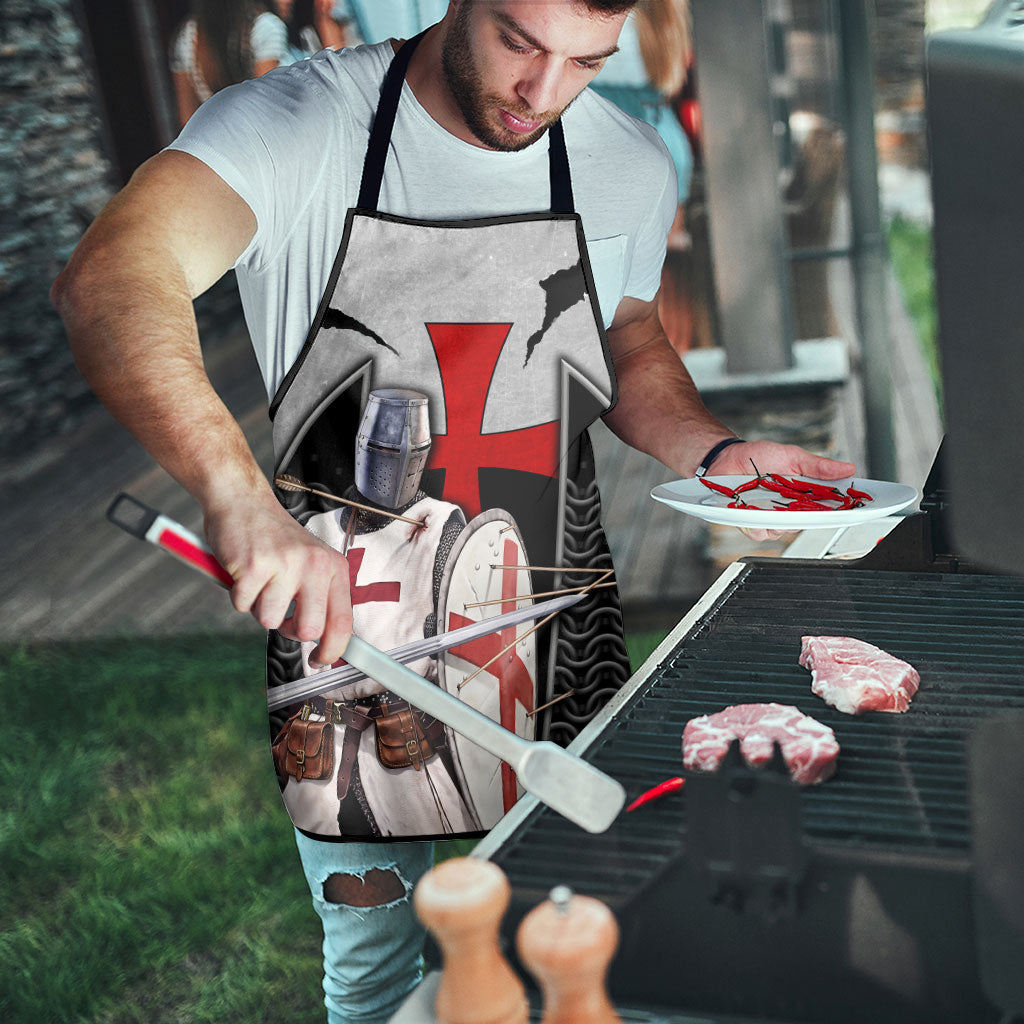 Knights Templar Warrior Red Cross Apron Crusader Knight In Chainmail Armor With Shield And Sword Art