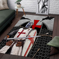 Knights Templar Warrior Red Cross Area Rug Crusader Knight In Chainmail Armor With Shield And Sword Art