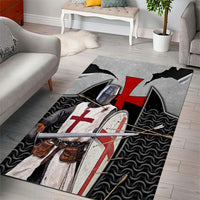 Knights Templar Warrior Red Cross Area Rug Crusader Knight In Chainmail Armor With Shield And Sword Art
