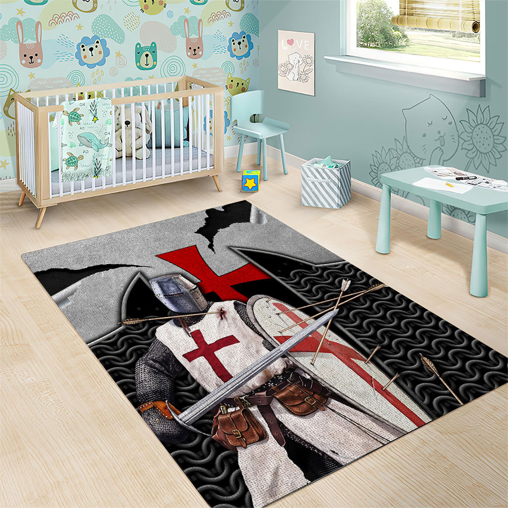 Knights Templar Warrior Red Cross Area Rug Crusader Knight In Chainmail Armor With Shield And Sword Art