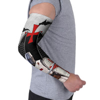 Knights Templar Warrior Red Cross Arm Sleeves Crusader Knight In Chainmail Armor With Shield And Sword Art