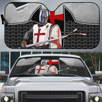Knights Templar Warrior Red Cross Auto Sun Shade Crusader Knight In Chainmail Armor With Shield And Sword Art