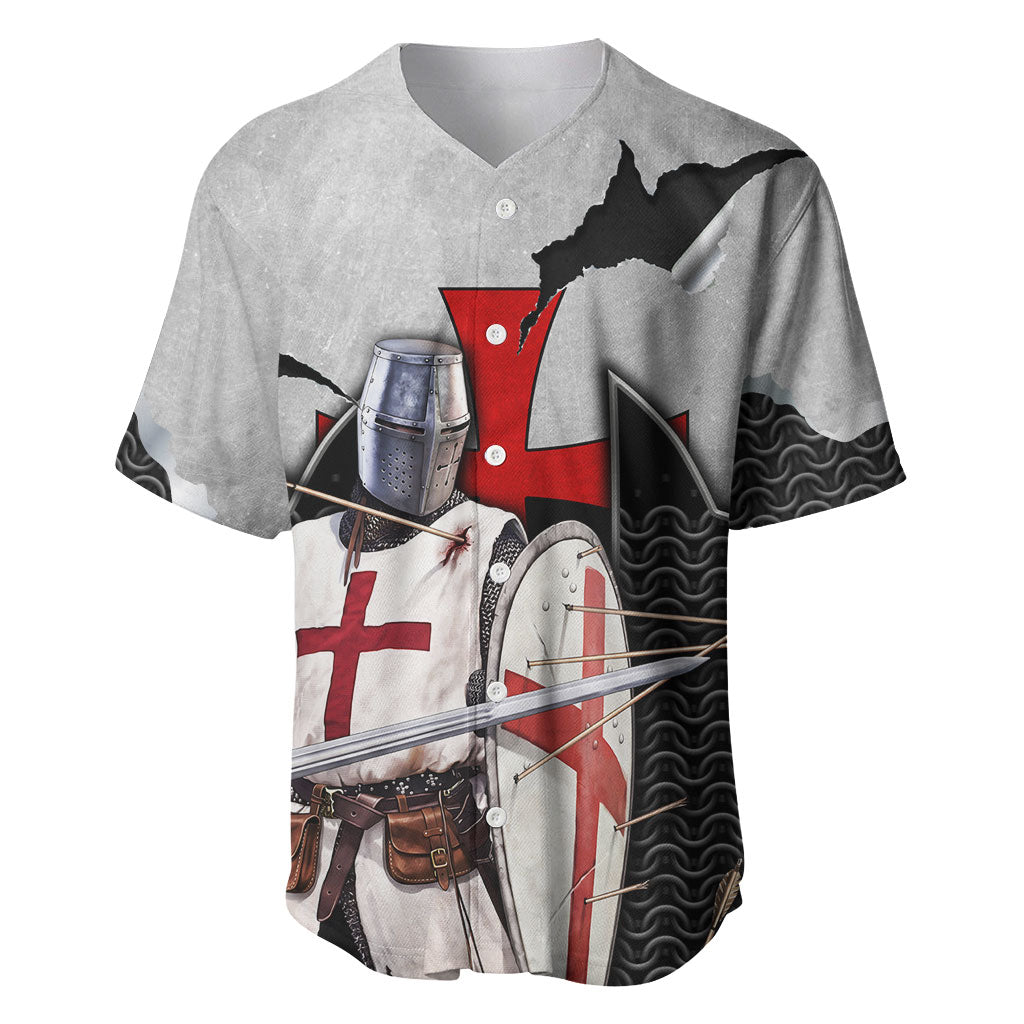 Knights Templar Warrior Red Cross Baseball Jersey Crusader Knight In Chainmail Armor With Shield And Sword Art