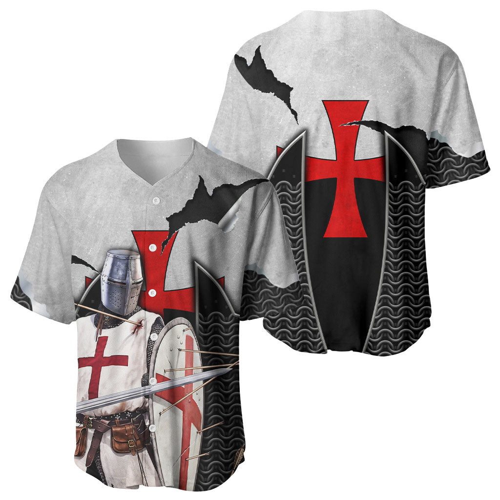 Knights Templar Warrior Red Cross Baseball Jersey Crusader Knight In Chainmail Armor With Shield And Sword Art