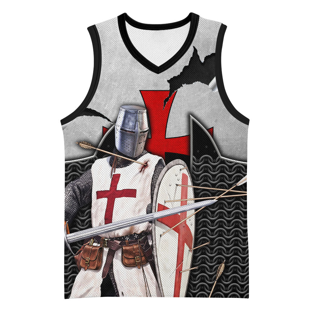 Knights Templar Warrior Red Cross Basketball Jersey Crusader Knight In Chainmail Armor With Shield And Sword Art