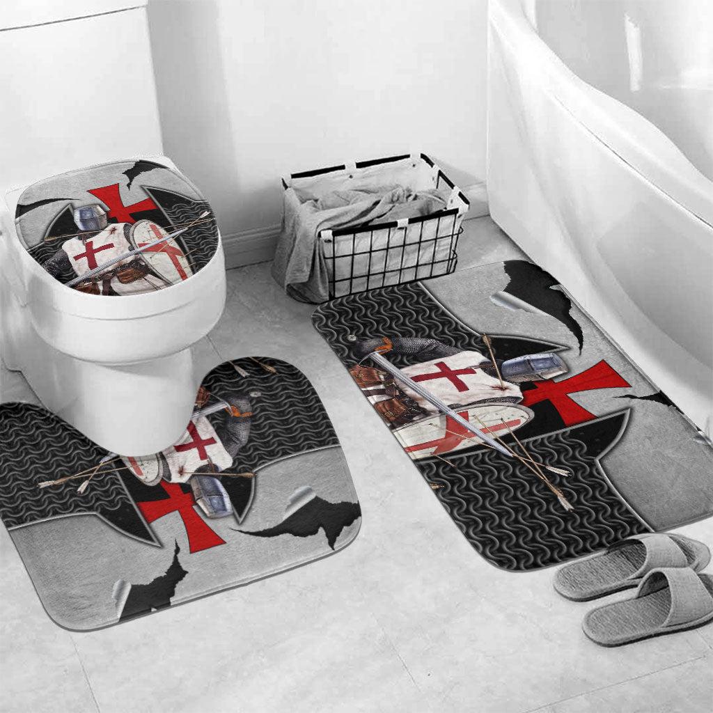 Knights Templar Warrior Red Cross Bathroom Set Crusader Knight In Chainmail Armor With Shield And Sword Art
