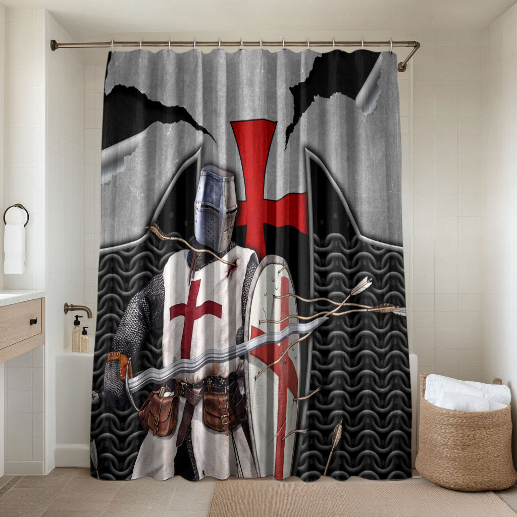 Knights Templar Warrior Red Cross Bathroom Set Crusader Knight In Chainmail Armor With Shield And Sword Art