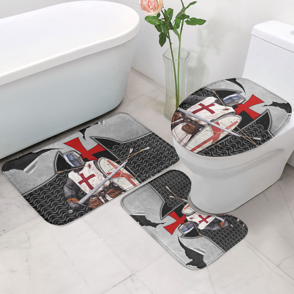 Knights Templar Warrior Red Cross Bathroom Set Crusader Knight In Chainmail Armor With Shield And Sword Art