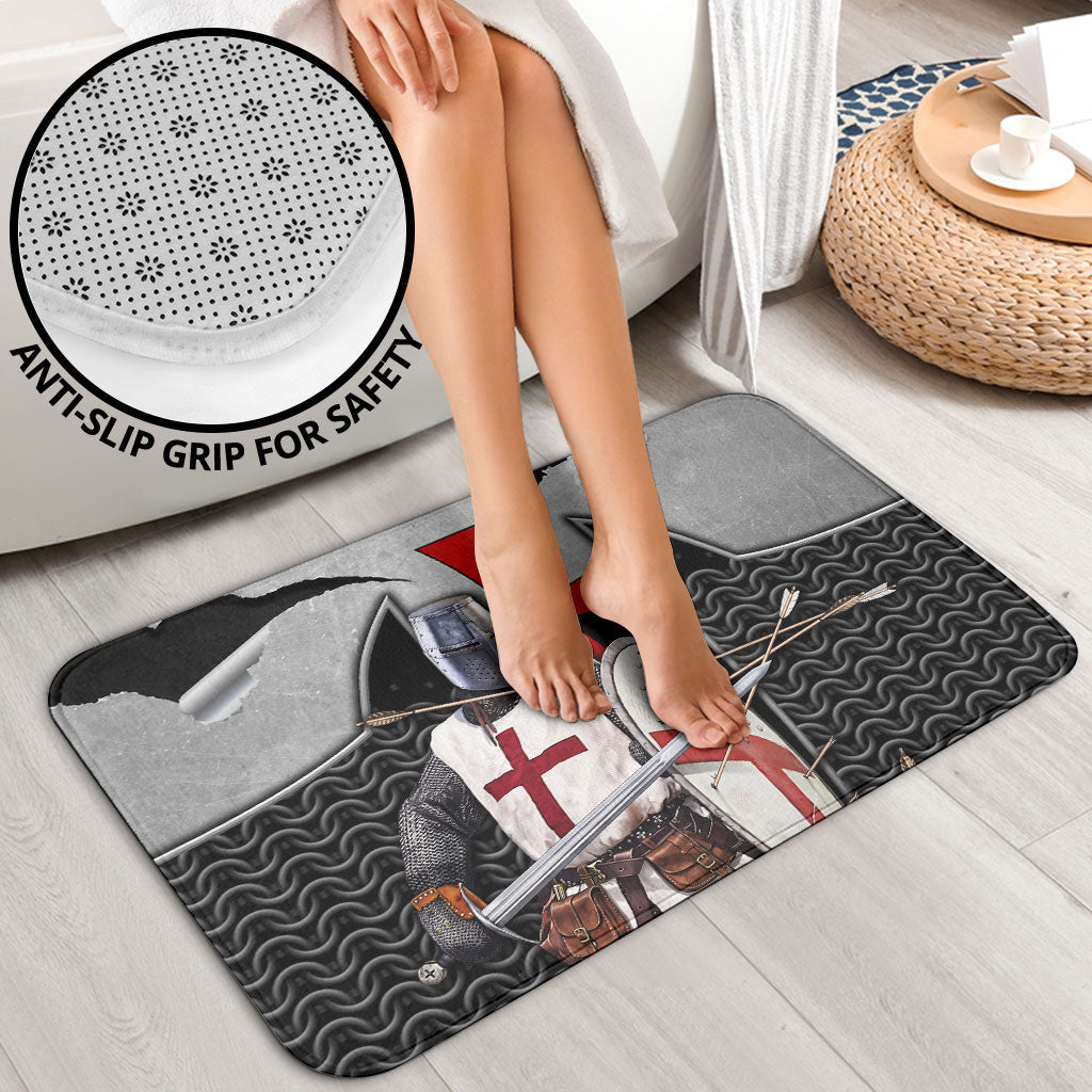 Knights Templar Warrior Red Cross Bathroom Set Crusader Knight In Chainmail Armor With Shield And Sword Art