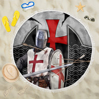 Knights Templar Warrior Red Cross Beach Blanket Crusader Knight In Chainmail Armor With Shield And Sword Art