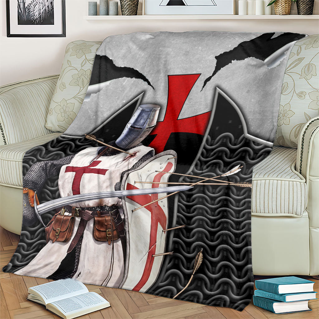 Knights Templar Warrior Red Cross Blanket Crusader Knight In Chainmail Armor With Shield And Sword Art