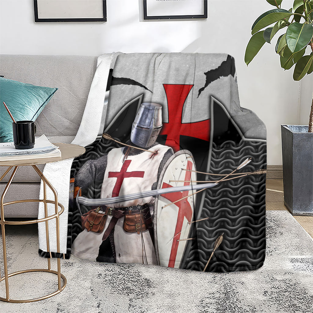 Knights Templar Warrior Red Cross Blanket Crusader Knight In Chainmail Armor With Shield And Sword Art