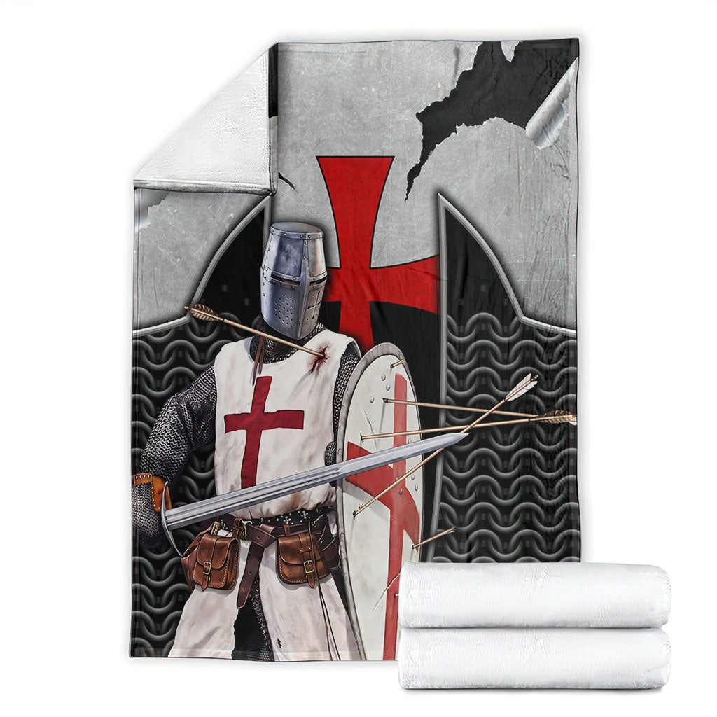 Knights Templar Warrior Red Cross Blanket Crusader Knight In Chainmail Armor With Shield And Sword Art