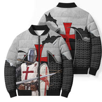 Knights Templar Warrior Red Cross Bomber Puffer Jacket Crusader Knight In Chainmail Armor With Shield And Sword Art