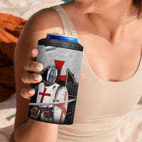 Knights Templar Warrior Red Cross 4 in 1 Can Cooler Tumbler Crusader Knight In Chainmail Armor With Shield And Sword Art