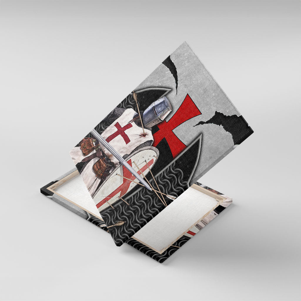 Knights Templar Warrior Red Cross Canvas Wall Art Crusader Knight In Chainmail Armor With Shield And Sword Art