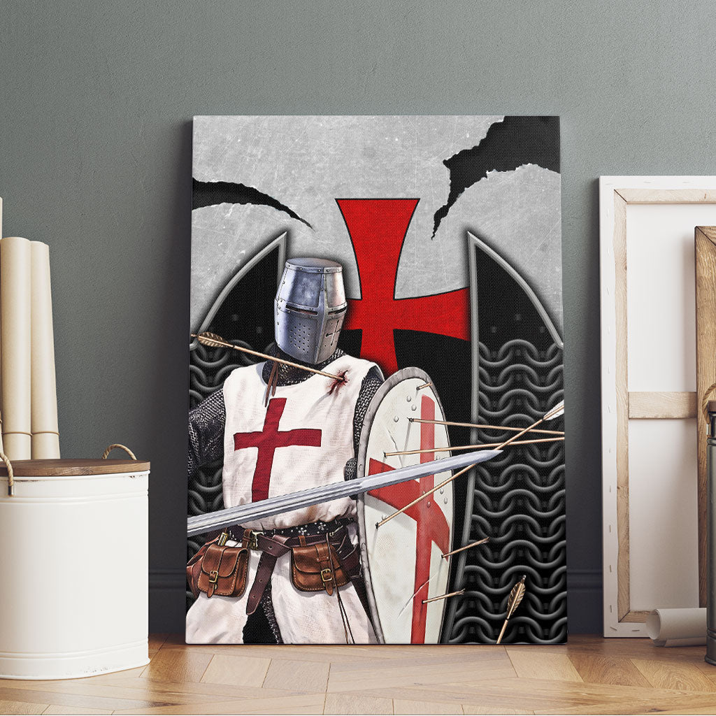 Knights Templar Warrior Red Cross Canvas Wall Art Crusader Knight In Chainmail Armor With Shield And Sword Art