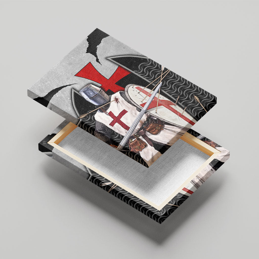 Knights Templar Warrior Red Cross Canvas Wall Art Crusader Knight In Chainmail Armor With Shield And Sword Art