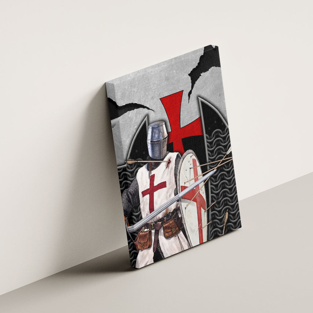 Knights Templar Warrior Red Cross Canvas Wall Art Crusader Knight In Chainmail Armor With Shield And Sword Art