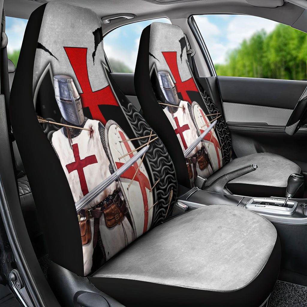 Knights Templar Warrior Red Cross Car Seat Cover Crusader Knight In Chainmail Armor With Shield And Sword Art