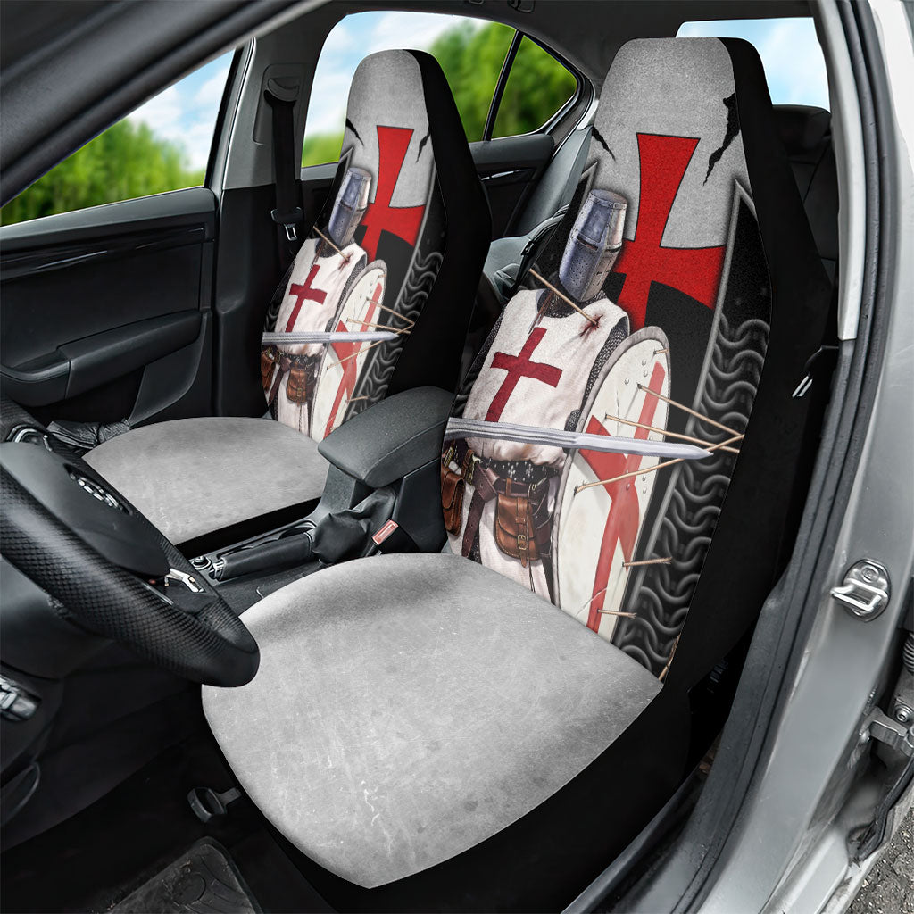 Knights Templar Warrior Red Cross Car Seat Cover Crusader Knight In Chainmail Armor With Shield And Sword Art