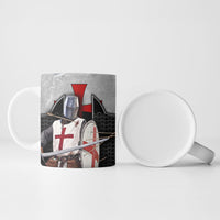 Knights Templar Warrior Red Cross Ceramic Mug Crusader Knight In Chainmail Armor With Shield And Sword Art