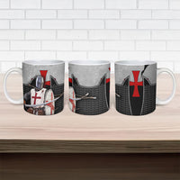 Knights Templar Warrior Red Cross Ceramic Mug Crusader Knight In Chainmail Armor With Shield And Sword Art