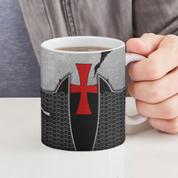 Knights Templar Warrior Red Cross Ceramic Mug Crusader Knight In Chainmail Armor With Shield And Sword Art