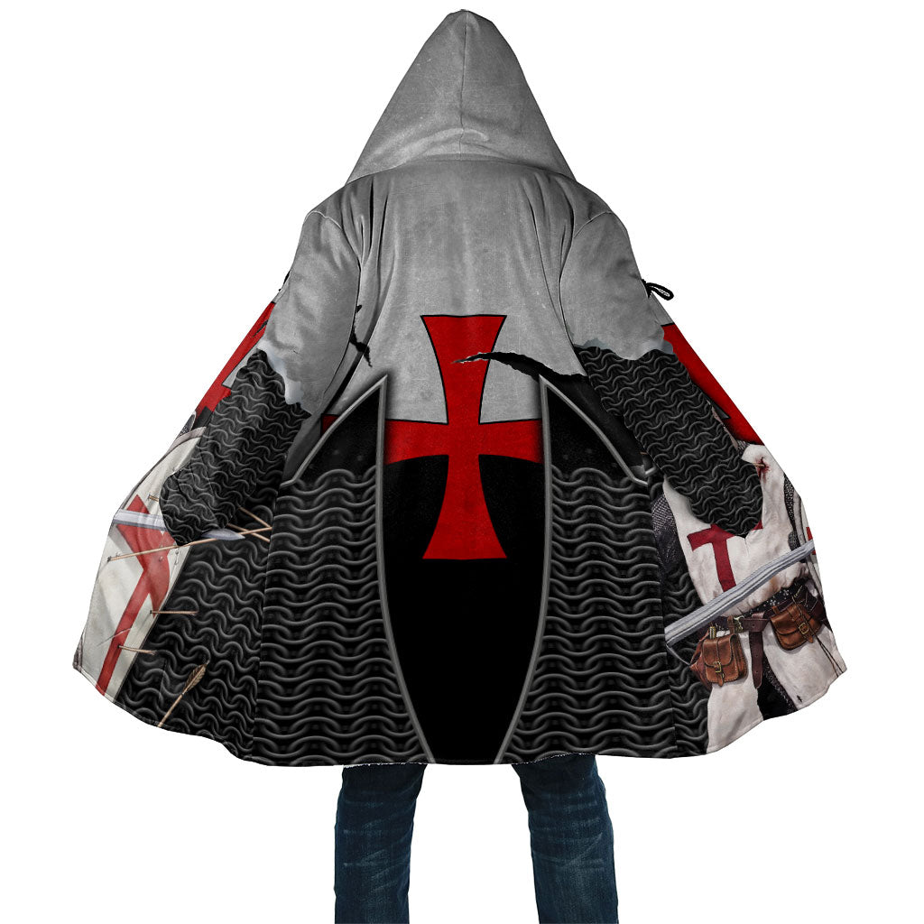 Knights Templar Warrior Red Cross Cloak Crusader Knight In Chainmail Armor With Shield And Sword Art