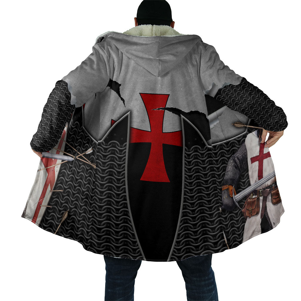 Knights Templar Warrior Red Cross Cloak Crusader Knight In Chainmail Armor With Shield And Sword Art