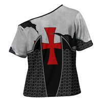 Knights Templar Warrior Red Cross Cross Shoulder Shirt Crusader Knight In Chainmail Armor With Shield And Sword Art