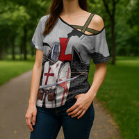 Knights Templar Warrior Red Cross Cross Shoulder Shirt Crusader Knight In Chainmail Armor With Shield And Sword Art