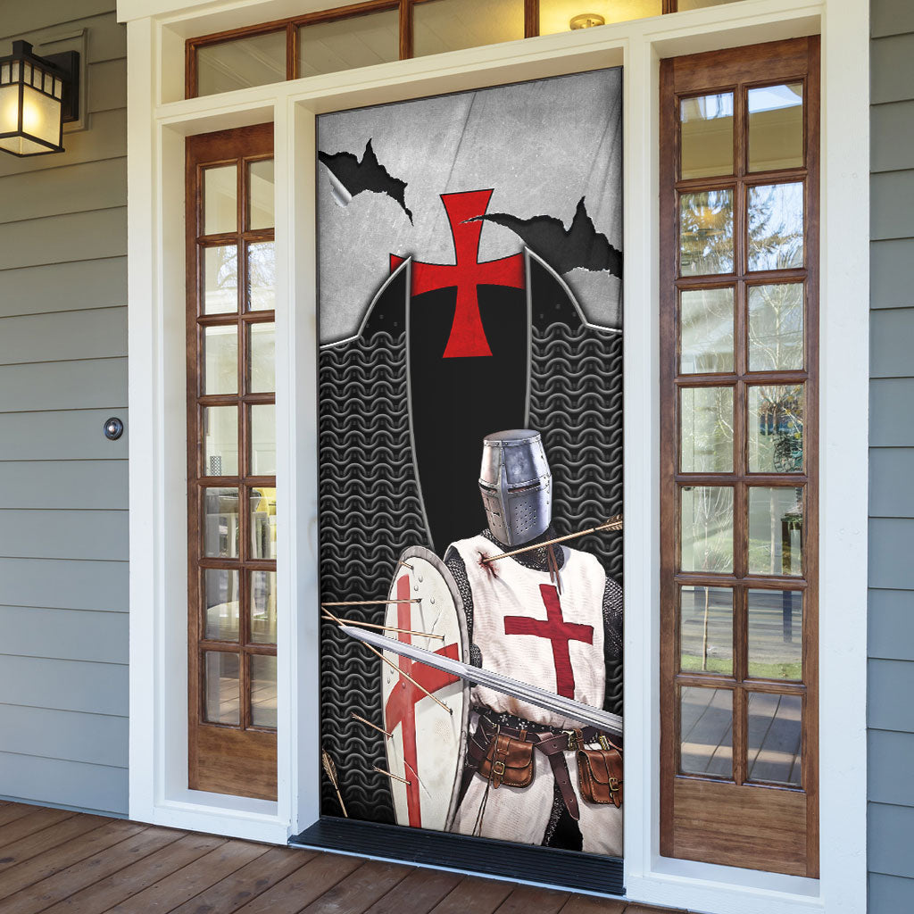 Knights Templar Warrior Red Cross Door Cover Crusader Knight In Chainmail Armor With Shield And Sword Art