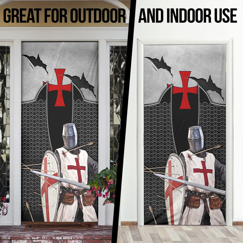 Knights Templar Warrior Red Cross Door Cover Crusader Knight In Chainmail Armor With Shield And Sword Art