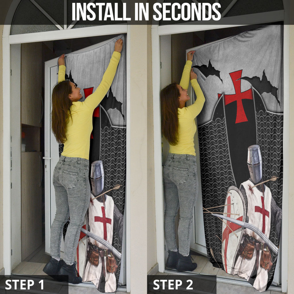 Knights Templar Warrior Red Cross Door Cover Crusader Knight In Chainmail Armor With Shield And Sword Art
