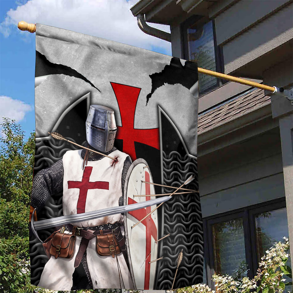Knights Templar Warrior Red Cross Garden Flag Crusader Knight In Chainmail Armor With Shield And Sword Art
