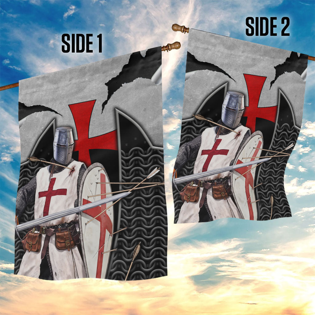Knights Templar Warrior Red Cross Garden Flag Crusader Knight In Chainmail Armor With Shield And Sword Art