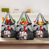 Knights Templar Warrior Red Cross Grocery Bag Crusader Knight In Chainmail Armor With Shield And Sword Art