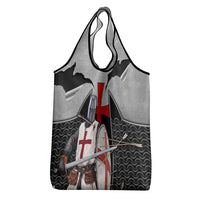Knights Templar Warrior Red Cross Grocery Bag Crusader Knight In Chainmail Armor With Shield And Sword Art