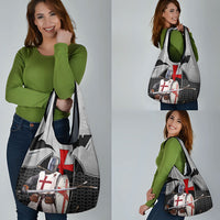 Knights Templar Warrior Red Cross Grocery Bag Crusader Knight In Chainmail Armor With Shield And Sword Art