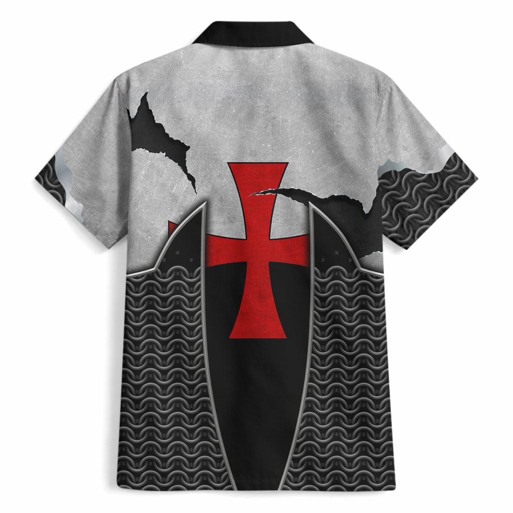 Knights Templar Warrior Red Cross Hawaiian Shirt Crusader Knight In Chainmail Armor With Shield And Sword Art
