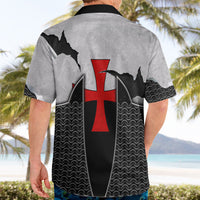 Knights Templar Warrior Red Cross Hawaiian Shirt Crusader Knight In Chainmail Armor With Shield And Sword Art