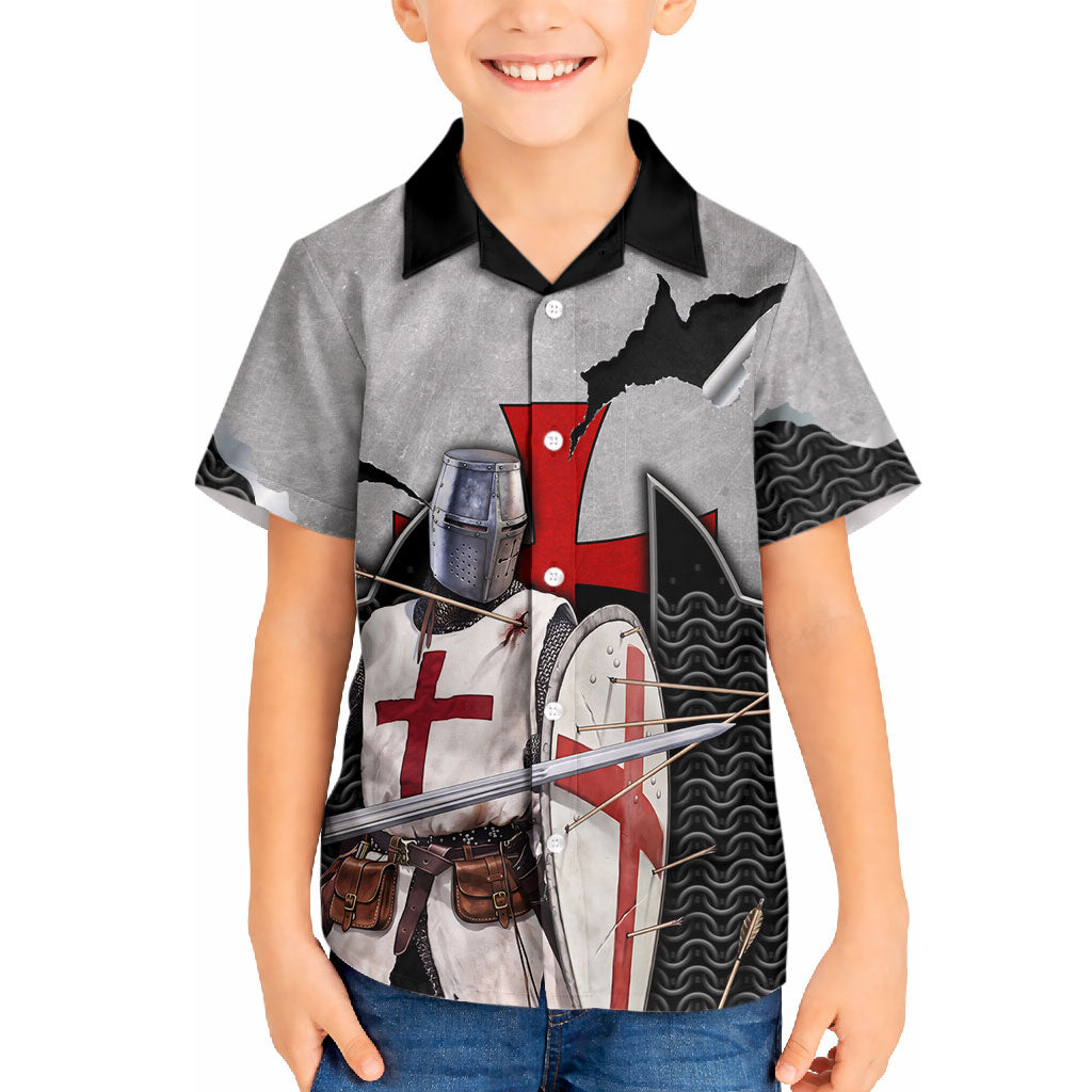 Knights Templar Warrior Red Cross Hawaiian Shirt Crusader Knight In Chainmail Armor With Shield And Sword Art