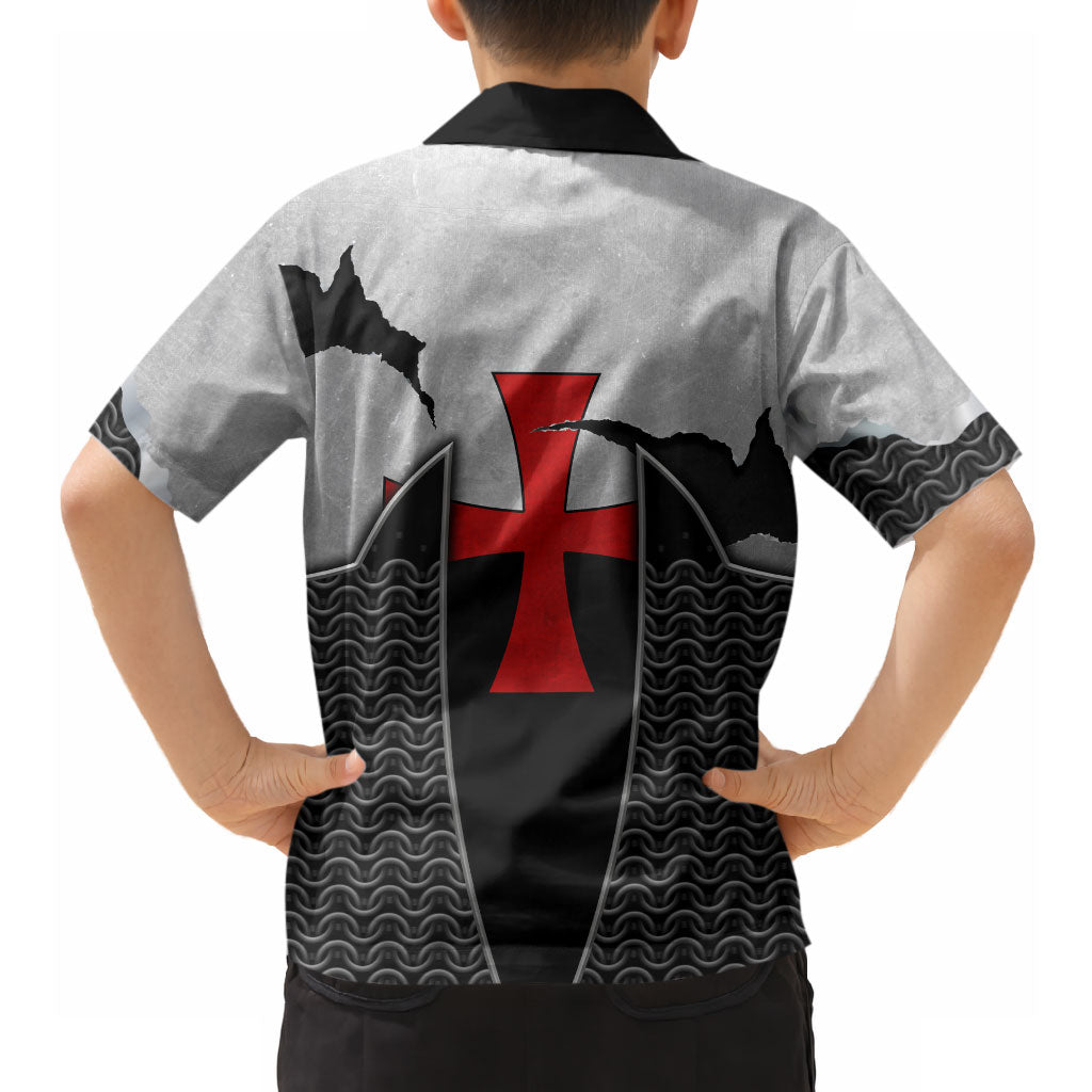 Knights Templar Warrior Red Cross Hawaiian Shirt Crusader Knight In Chainmail Armor With Shield And Sword Art