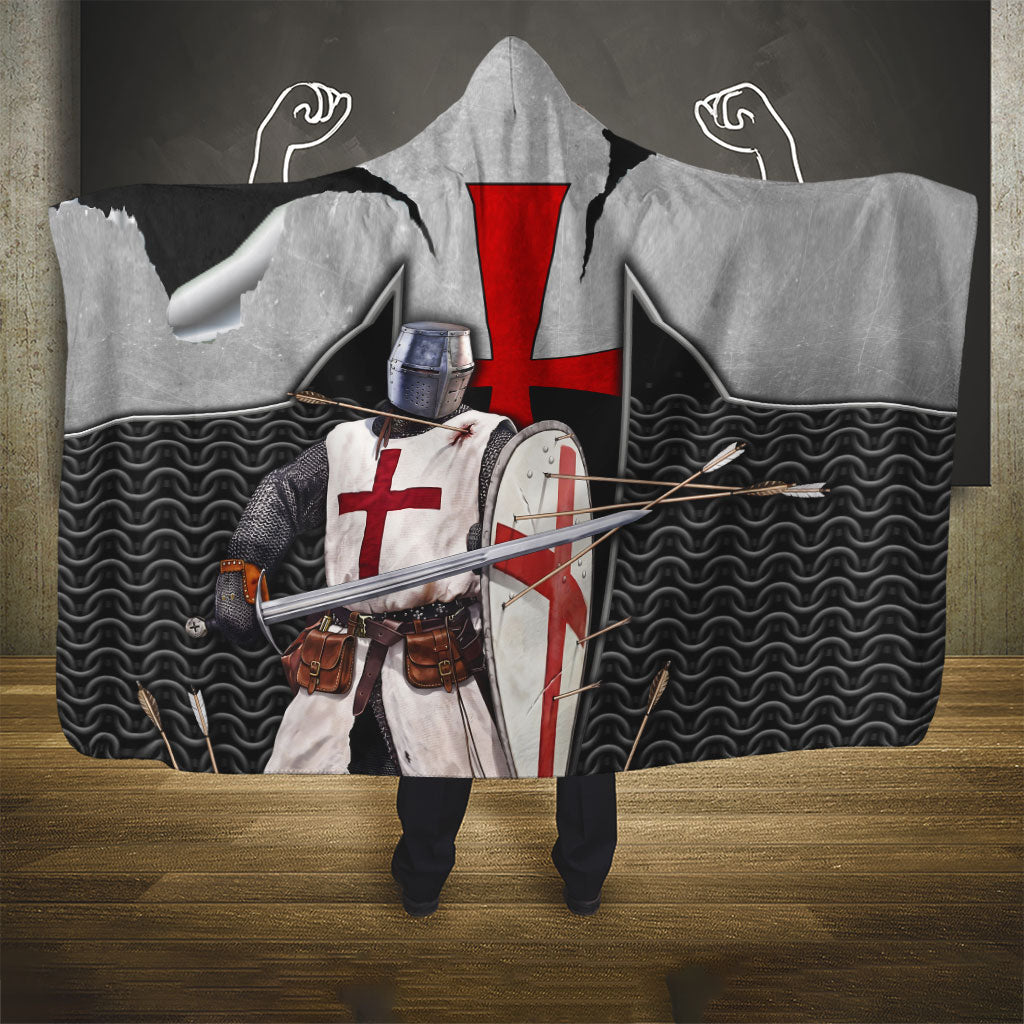 Knights Templar Warrior Red Cross Hooded Blanket Crusader Knight In Chainmail Armor With Shield And Sword Art